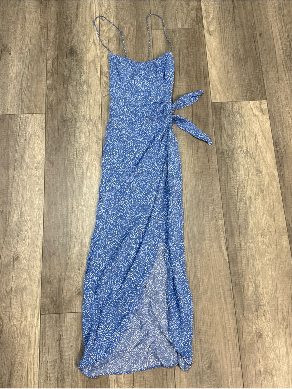 Zara Blue Dot Print Midi Dress with Side Tie